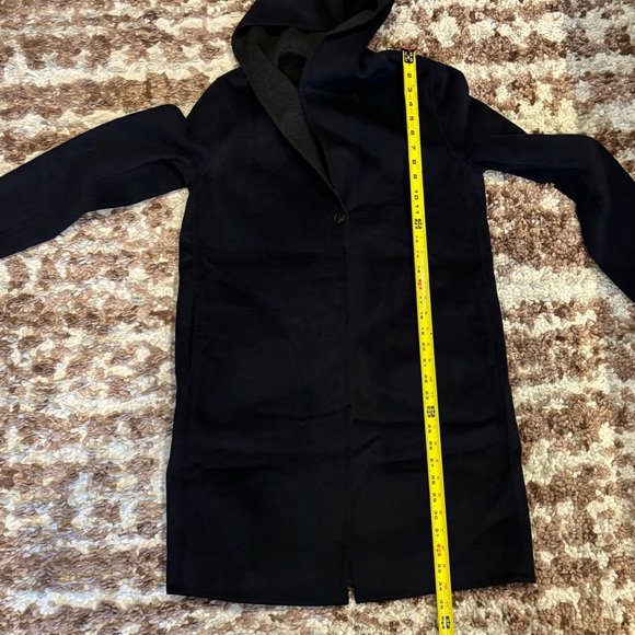 Uniqlo szXS brush wool double faced hooded coat in navy/ gray - Picture 7 of 14